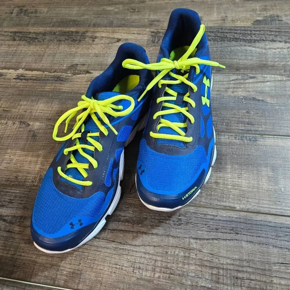 Under Armour men's blue Storm sneakers with neon laces size 12 running